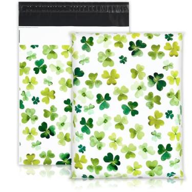 Imagem de AnyDesign 100 peças de envelopes de poliéster para o dia de São Patrício 25 x 33 cm em aquarela trevo trevo envelopes irlandeses em massa verde autovedante embalagens de plástico para pequenas