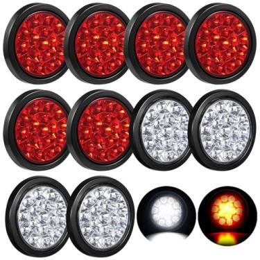 Imagem de OMISTAR 10 peças de luz traseira de LED redonda de 10 cm, vermelha, 16 luzes de LED à prova d'água, luzes traseiras de freio, luzes de sinalização com suporte nivelado selado para caminhões, trailers,