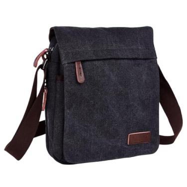 Imagem de Bolsa tiracolo masculina pequena de lona retrô e bolsa de ombro, Preto, One Size