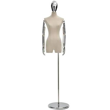 Imagem de Multiuso Manequim de superfície de veludo de camurça de meio corpo Manequim de corpo de manequim feminino para exibição de roupas com suporte de altura ajustável Janela