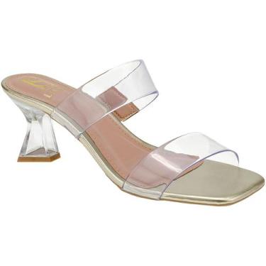 Imagem de Sandalia Tamanco Saltinho  Fino Taça Cristal Vinil Transparente Moda 2