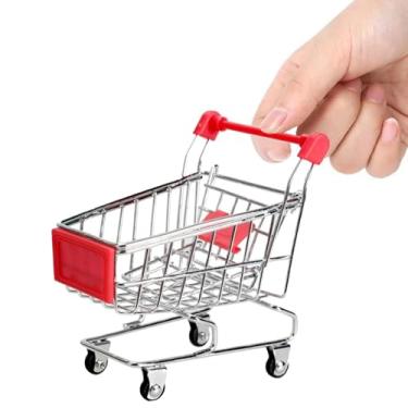 Imagem de kxkxvovo Mini carrinho de compras, supermercado, mini carrinho de compras, mini supermercado, armazenamento de brinquedo, ornamentos decorativos para armazenamento de brinquedos (vermelho)