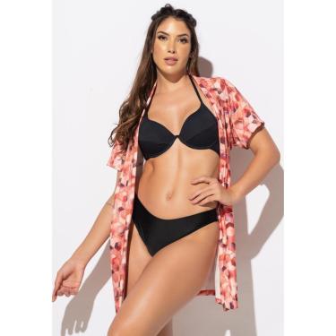 Imagem de Saída de Praia Estampada Poliamida Curta Kimono Verão MVB Modas-Feminino