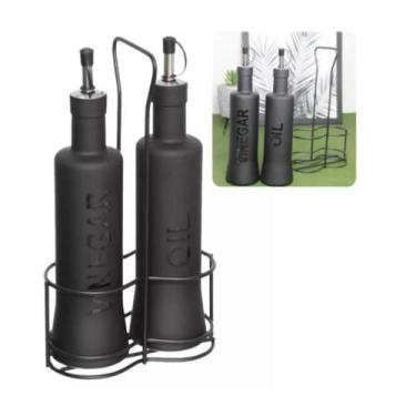 Imagem de Conjunto Galheteiro De Vidro 300ml 2 Peças Preto C/ Dosador - Haüskraf