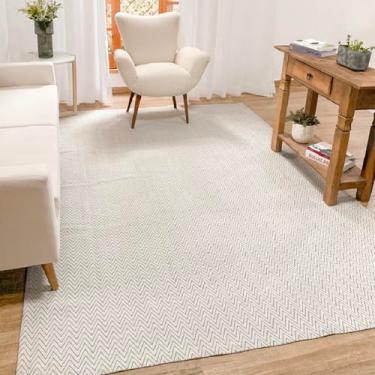 Imagem de Tapete Grande 2x3m para Sala Quarto Cru e Cinza Neutro 100% Algodão Base Antiderrapante Minimalista Rústico Chic Moderno Sem Pelo Fácil de Limpar Lavável (Cinza)