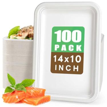 Imagem de Gezond Pacote com 100 bandejas descartáveis de 35,5 cm, pratos de papel grandes ecológicos, resistentes, pratos compostáveis de cana de açúcar para lagosta, churrasco, frutos do mar, festas de fim de