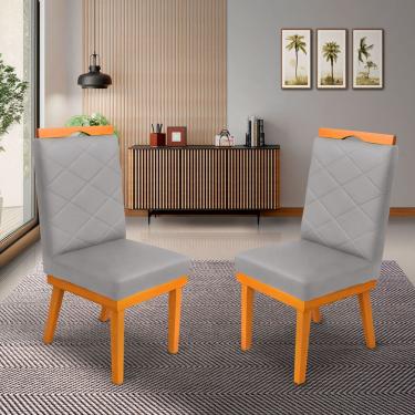Imagem de KIT 2Cadeira Ana Matelassê tecido suede com Base Fixa de Madeira Maciça e Puxador Castanho
