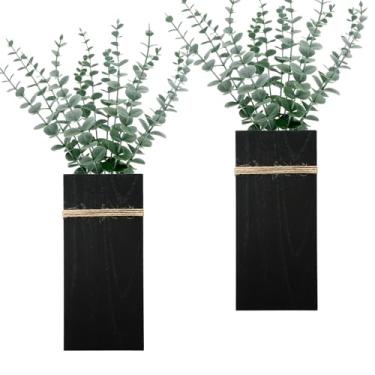 Imagem de Plantadores de parede para plantas de interior – Pacote com 2 vasos de parede de madeira para flores secas e plantas artificiais Vaso de madeira moderno para decoração de sala de estar quarto cozinha