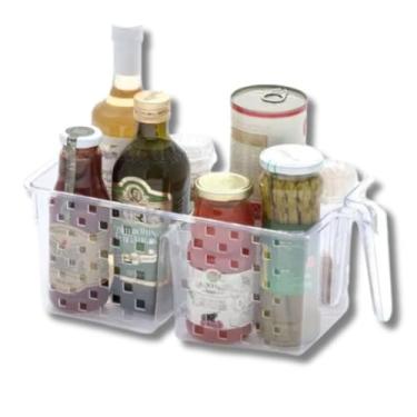 Imagem de Caixa organizadora Com Alça, para Geladeira Dispensa Banheiro Armário, cozinha 34cmx19cmx14cm