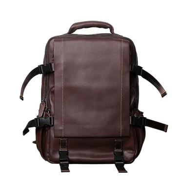 Imagem de Mochila masculina retrô de couro multifuncional de grande capacidade mochila de viagem para homens(Coffee)