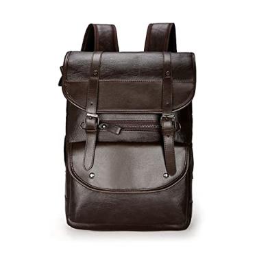 Imagem de Mochila Masculina de Couro Mochila Grande para Laptop Masculina Bolsa Retrô Masculina Patchwork Cor Marrom Preto(Dark Brown)