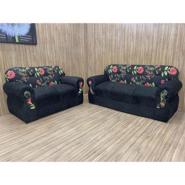 Imagem de Sofá 2 e 3 Lugares Preto com Floral 601/17 Viena