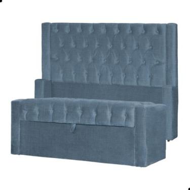 Imagem de Kit Cabeceira e Calçadeira Baú Emma Linho King 195  cm - Fina Mobília,