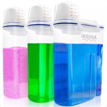 Imagem de Conjunto de 3 Potes hermeticos de Cozinha ou Lavanderia Com Copo Medidor Bico Dosador Multiuso