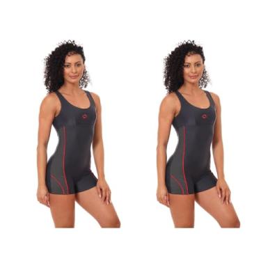 Imagem de Kit 2 Maiô Macaquinho Natação e Hidro Feminino Forrado Liso (Grafite/Pitanga, M)