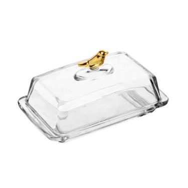 Imagem de Manteigueira Retangular com Tampa Golden Bird 18x10x9cm Cristal Ecológ