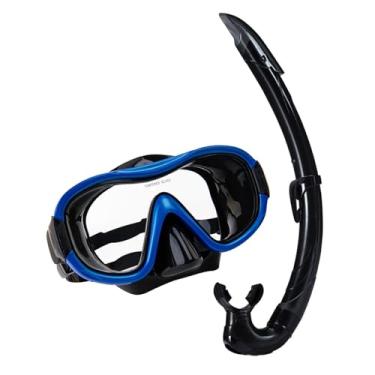 Imagem de menolana Conjunto de snorkel, equipamentos de óculos de natação, homens homens nando óculos de óculos, máscara de mergulho de ampla para natação, Azul