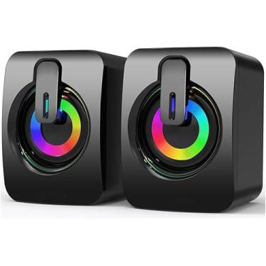 Imagem de FANTIA Alto-falante para PC, alto-falante de computador USB 2.0 estéreo para jogos com luzes LED legais para PC, computador, desktop, notebook, smartphone