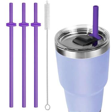 Imagem de Canudos para YETI Rambler Yeti Acessórios reutilizáveis de substituição de canudos de silicone para copo Yeti 30/567.0 g Tampa Magslider grau alimentício e livre de BPA, pacote com 3 com escova de