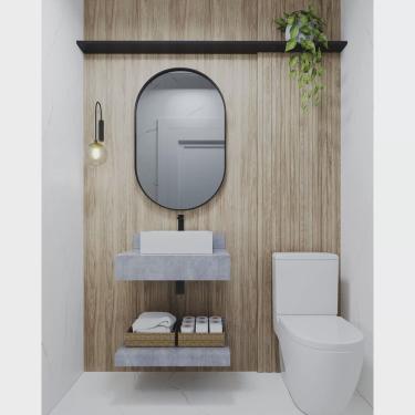 Imagem de Bancada em Porcelanato para Banheiro 60cm Sem cuba grafite