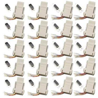 Imagem de Willwewon Adaptador modular DB9 de 20 peças, DB9 macho fêmea para RJ45 Ethernet LAN Extend conversor modular (10 peças macho + 10 peças fêmea)
