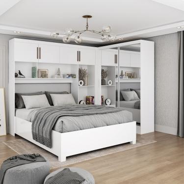 Imagem de Quarto Modulado Casal com Espelho e Cama 6 Portas Belém Premium Carioca Móveis - Branco