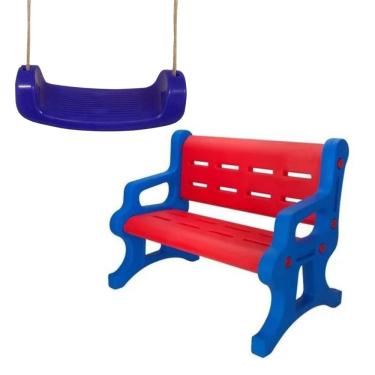 Imagem de Banco Playground Infantil 2 Lugares de Plástico-Banco Decorativo de Parquinho-Banco Kids + Brinde Balanço Prancha até 7 anos