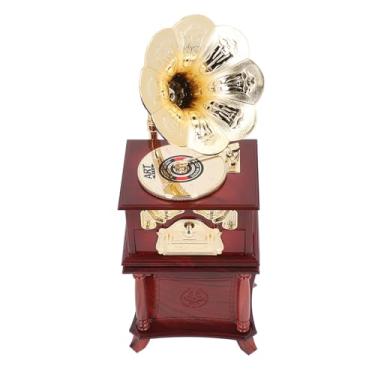 Imagem de Gramofone Music Box Relógio Mecânico Retro Fonógrafo Estilo Wind Up Music Boxes Peça Decorativa Única para Sala Quarto Escritório Loja Casa Mesa Desk Decorações (ベースの茶色の蓄音機)