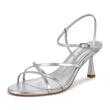 Imagem de wetkiss Salto gatinho com tiras para mulheres, salto baixo, sandálias confortáveis, tira no tornozelo ajustável, bico redondo, aberto, vestido de festa, casamento, preto, branco, vermelho, prata