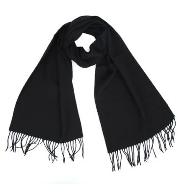 Imagem de Cachecol Echarpe Pashmina Xale Feminino Liso Leve Longo Macio Estiloso Confortável Moda Outono Inverno Frio Franja (Preto)