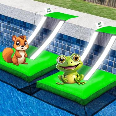 Imagem de HKZ Pacote com 2 rampas de fuga de animais para piscina - Protetor de sapo para piscina tapete com tiras refletivas, rampa de fuga de sapo para animais pequenos, lagartos, patos, cobras, esquilo