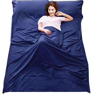 Imagem de Forro de saco de dormir, acampamento, viagem, casa, lençol leve e respirável para hotel, sacos compactos (azul-marinho, 160 x 210 cm)