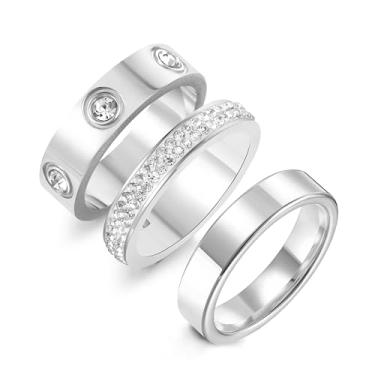 Imagem de Jarlinwel Anéis de ouro e prata para mulheres, delicados, banhados a ouro 18 K, zircônia cúbica, conjunto de anéis de polegar, amor, amizade, anéis de noivado e casamento, Aço inoxidável, Sem pedra