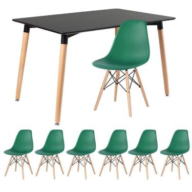 Imagem de Mesa De Jantar Retangular Eames 80 X 120 Cm Preto + 6 Cadeiras Eiffel Dsw Verde Escuro