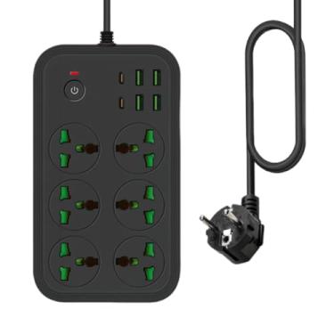 Imagem de COOFINE (Plugue Da Ue) Filtro De Linha 12 Em 1 Com Usb C, Cabo De Extensão Universal Com 6 Tomadas Largas E 4 Usb, 110-240 V, Máx. 3000 W, Extensor De Tomada Internacional Para Montagem Em Parede Pa