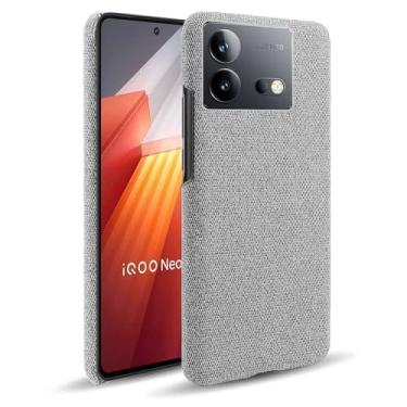 Imagem de Capa para vivo iQOO Neo 8,Capa desenhada em lona,Case Protetora Ultrafina com Empunhadura Macia,Design em Tecido Antichoque e Antiarranhões-Light gray