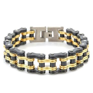 Imagem de LAFATINA Pulseiras masculinas de corrente de elos de bicicleta pesada para o dia dos pais, pulseira masculina de aço inoxidável para bicicleta de 20 cm, Metal, aço inoxidável