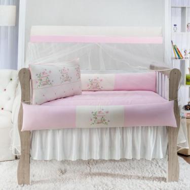 Imagem de kit de berço americano jardim encantado rosa com 9 peças em tecido de 