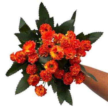 Imagem de Buquê de Mini Flores de Cravos com Folhas Artificial Decoração (Laranja)