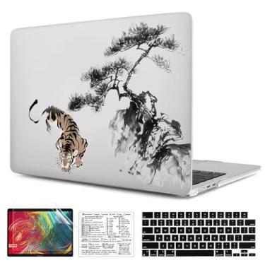 Imagem de QCzyc Capa de plástico compatível com MacBook Air de 15 polegadas M4 2025 2024 2023 versão A3241 M3 A3114 M2 A2941 com capa de teclado e adesivo de teclado Mac OS (Tigre de tinta)