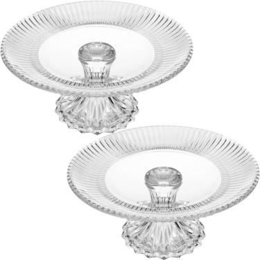 Imagem de 2 Pratos Porta Bolo Cristal com Pé 25cm Boleira Incolor Torta Docinhos Renaissance Lyor