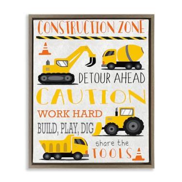 Imagem de Stupell Industries Construction Zone Ahead arte de parede em tela flutuante marrom emoldurada, design por Elizabeth Tyndall, 25 x 31