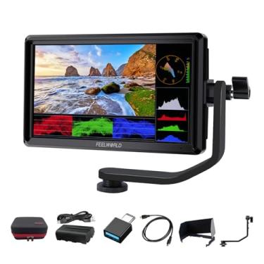 Imagem de FEELWORLD Pacote de monitor de campo de câmera DSLR S55 V3 de 6 polegadas - tela FHD IPS, entrada HDMI 4K, braço inclinado, saída de energia, bateria e estojo de transporte incluídos