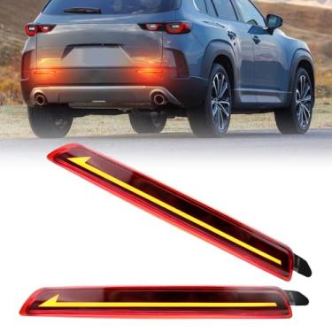 Imagem de PGTOPONE Refletores de para-choque traseiro de LED vermelho lâmpadas de luz traseira de freio de neblina compatíveis com Mazda CX-30 CX-50 acessórios de recurso de sinal de seta (estilo vermelho)