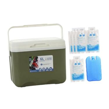 Imagem de menolana Caixa térmica para acampamento, refrigerador pessoal para congelar/aquecer alimentos, caixa térmica de 6 L com bolsa de gelo para barracas de festa, Verde