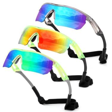 Imagem de FEISEDY Óculos de sol polarizados de beisebol infantil juvenil esportivo ciclismo armação leve UV400 meninos meninas B0236, Pacote com 3 (05 cinza transparente e azul + 06 verde transparente e