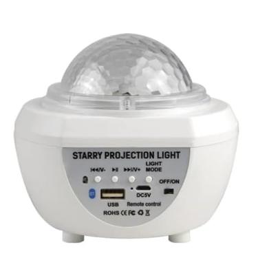Imagem de Luminária Projetor Estrelar LED com Som Bluetooth, RGB, Controle Remoto, Temporizador, 12x13cm, Bivolt, Branco