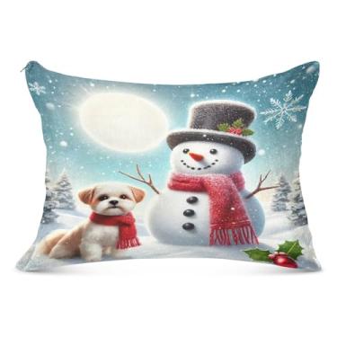 Imagem de Fronha Dog Snowman Duo 50 x 66 cm, tamanho padrão, supermacia e aconchegante, com zíper para outono e inverno