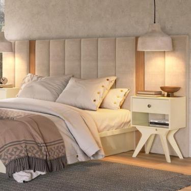 Imagem de Cabeceira Casal Estofada 100% Mdf Freijó/Linho Cinza claro Tw195 - Dal