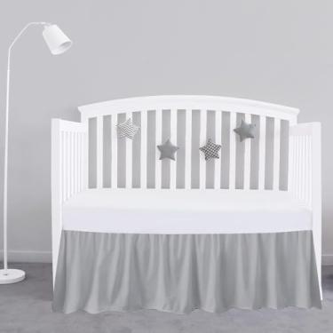 Imagem de Saia para cama de berço cinza claro com babados – 71 cm x 132 cm com queda de 35,5 cm, roupa de cama macia e respirável para bebês meninos e meninas, babados com cantos divididos, plataforma de tecido